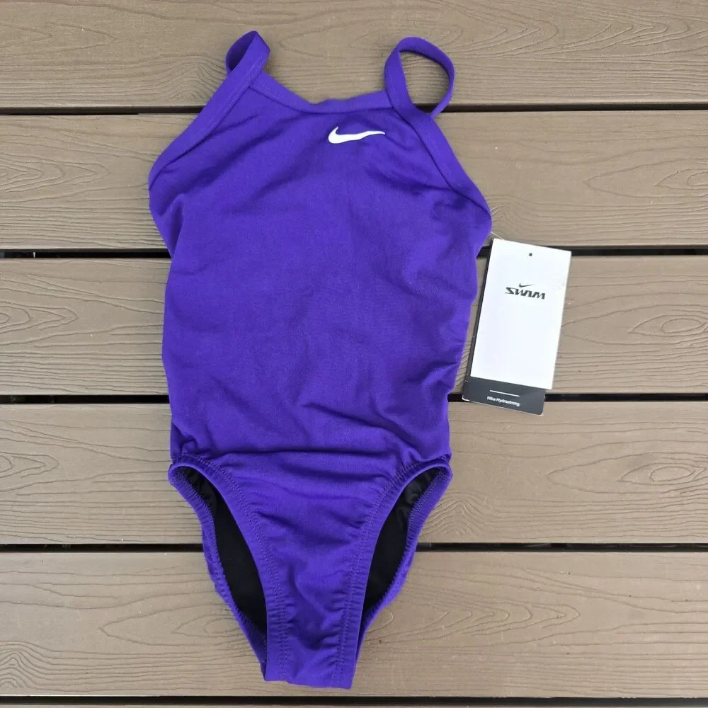 Nike Youth Girl's Solid Royal Purple Racerback One Piece Swim Suit Sz 20 New